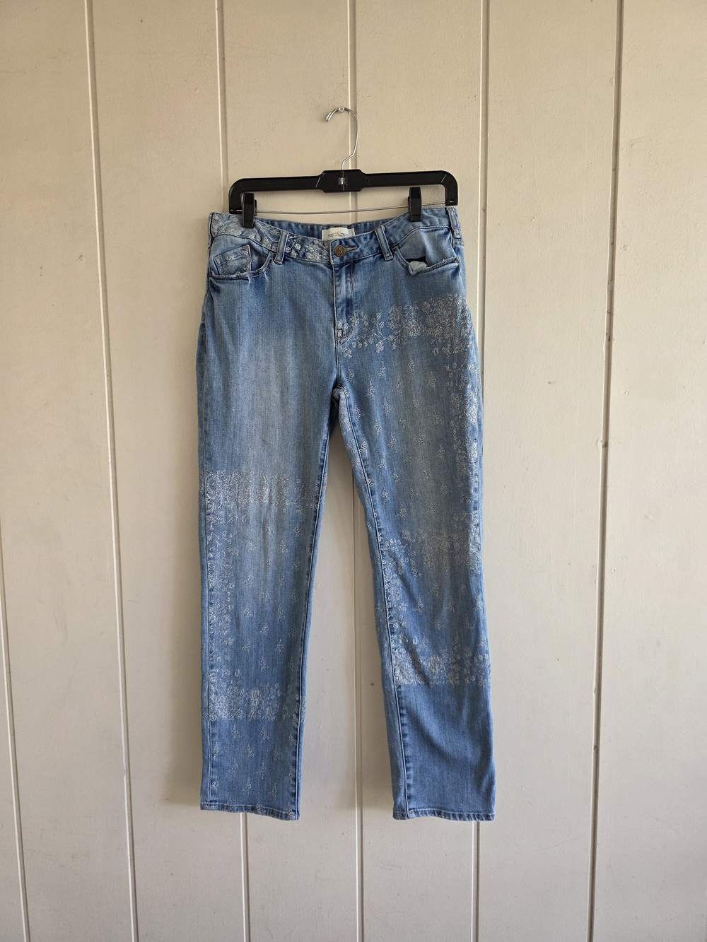 Sundance Floral Light Wash Straight Leg Strech Pants Distressed Size 29